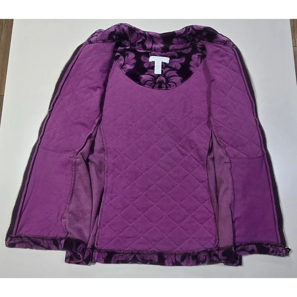Charter Club Petite Velvet Floral Quilted Vest Jacket Purple‎ Size P S